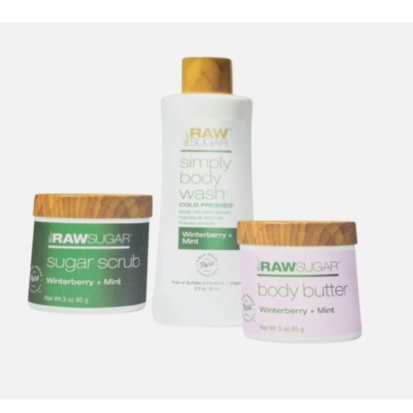 Raw Sugar Raw Radiance Winter Berry Mint Gift Set Vegan Bodywash - Picture 2 of 3